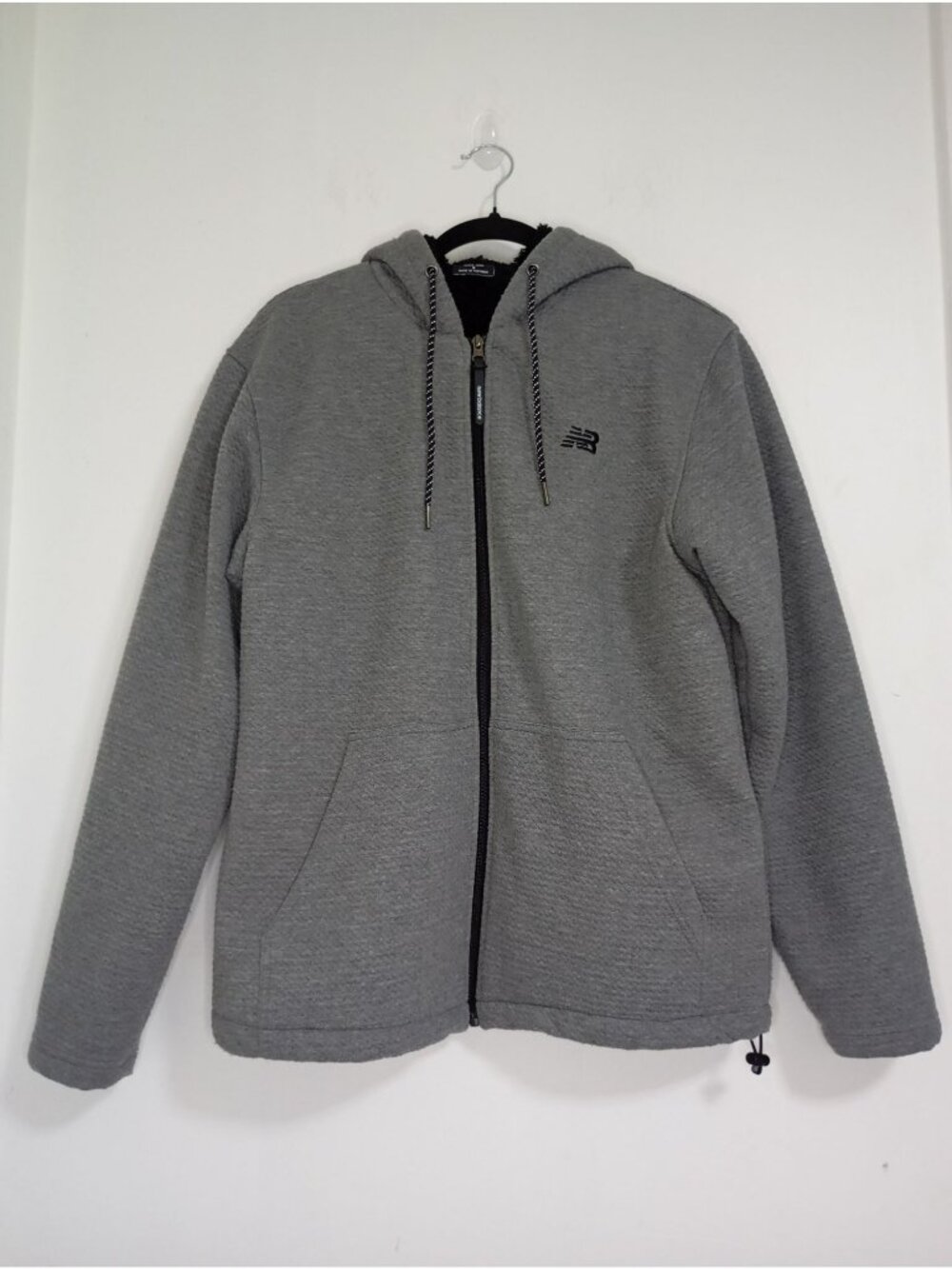 New Balance Men S Gray Full-Zip Hooded Jacke Black Fleece Lining